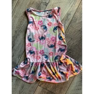 Disney Stitch Girls Pink Tropical Floral Drop Waist Ruffle Dress XS 4/5
